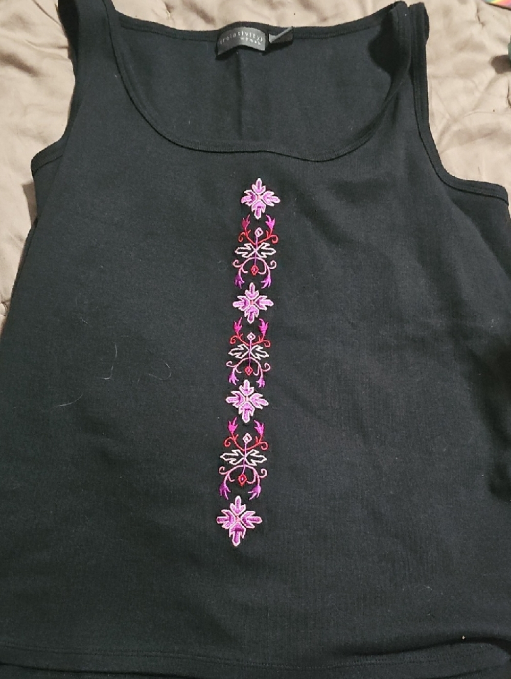 Relativity Black Tank Top with‎ Pink Nail Accent
